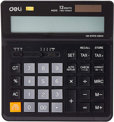 Deli WM01020 Smart Calculator, Electronics Desktop Calculators, 12 Digit Large LCD Display, 120 Step Check, Handheld Calculator for Daily and Basic Office Use with Tax Function (Black) EM01020 Basic  Calculator(12 Digit)