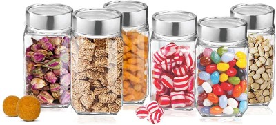 CROCO JAR Glass Grocery Container  - 800 ml(Pack of 3, Silver)