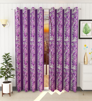 kiara Creations 214 cm (7 ft) Polyester Semi Transparent Door Curtain (Pack Of 2)(Floral, Purple)