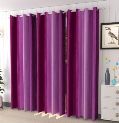 kiara Creations 274 cm (9 ft) Polyester Semi Transparent Long Door Curtain (Pack Of 3)(Striped, Purple)