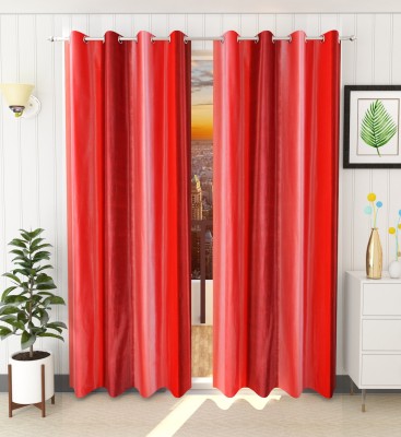 kiara Creations 274 cm (9 ft) Polyester Semi Transparent Long Door Curtain (Pack Of 2)(Solid, Red)