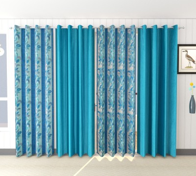 kiara Creations 153 cm (5 ft) Polyester Semi Transparent Window Curtain (Pack Of 4)(Printed, Aqua)