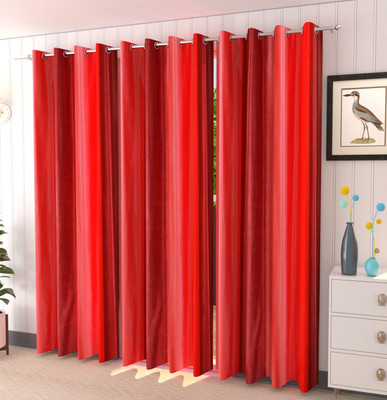 Galaxy Home Decor 214 cm (7 ft) Door Polyester Semi Transparent Curtain (Pack Of 3)(Red, Plain)