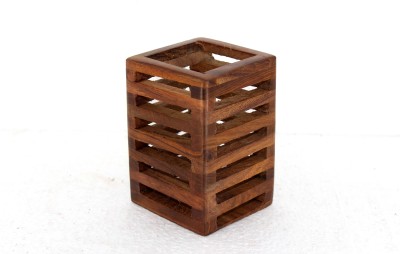 AbheyArts 1 Compartments wooden Pen stand(Brown)