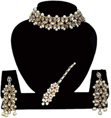 Kanishk Creations Alloy Gold-plated White Jewellery Set(Pack of 1)