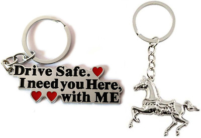 Meeko.com Drive Safe Metal Keychain with running horse key chain Key Chain