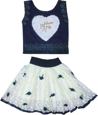 Siddhi Enterprises Baby Girls Party(Festive) Top Skirt(BLUE)