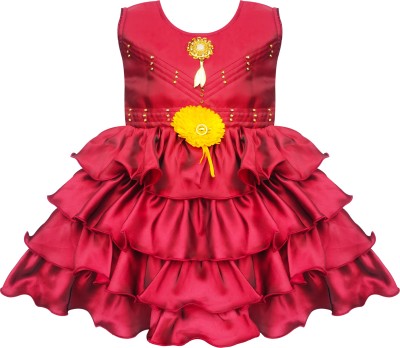 JELLY GARMENTS Baby Girls Midi/Knee Length Festive/Wedding Dress(Maroon, Sleeveless)