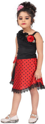 Samshil Fashion Girls Midi/Knee Length Festive/Wedding Dress(Red, Sleeveless)