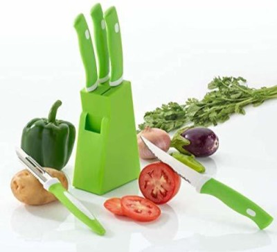 Fitaza 6 Pc Plastic Knife Set Knife Set for Kitchen with Stand, Knife Holder with 4 Knife and 1 Peeler