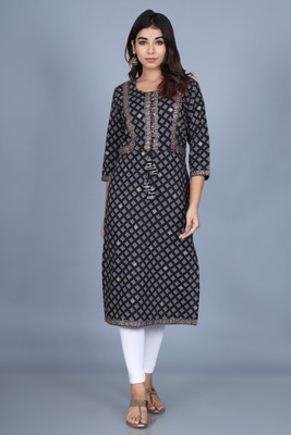 Swasti Women Printed Straight Kurta(Black)