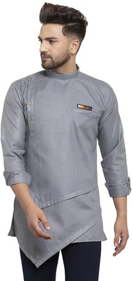 ABBER FASHION Men Solid Asymmetric Kurta(Grey)