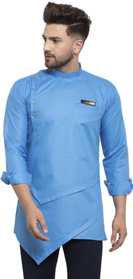 ABBER FASHION Men Solid Asymmetric Kurta(Light Blue)
