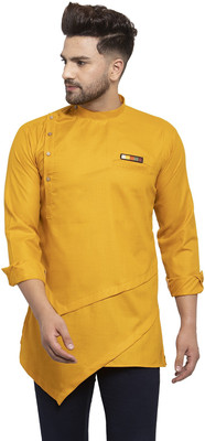 ABBER FASHION Men Solid Asymmetric Kurta(Yellow)
