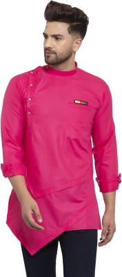 ABBER FASHION Men Solid Asymmetric Kurta(Pink)