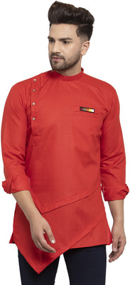 ABBER FASHION Men Solid Asymmetric Kurta(Red)