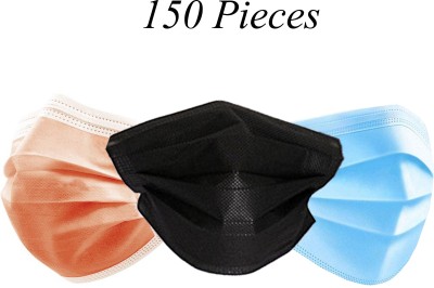7SHIELD CE and ISO Certified 3 Ply Face Masks with Nose clip and soft ear loops Multi Color Combo 3Ply Mask Surgical Mask(Orange, Black, Blue, Free Size, Pack of 150, 3 Ply)
