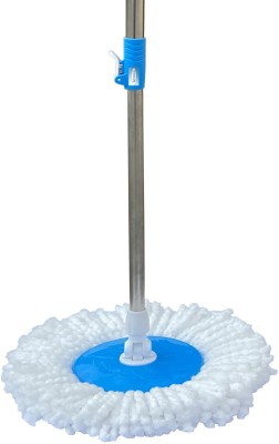Livronic Spin Mop Handle Stick with Microfiber Head Refill Stainless Steel Pole for 360° Floor Cleaning Broom mop Refill with Heavy Locking System (Blue) Wet & Dry Mop(Blue)