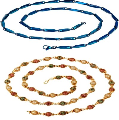 ESG Combo of Stainless steel Royal Blue Designer Gold Plated Multi-colour Beads Chain Necklace and matermal. Titanium, Gold-plated Plated Brass, Stainless Steel Chain