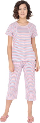 Fflirtygo Women Striped Pink Top & Capri Set