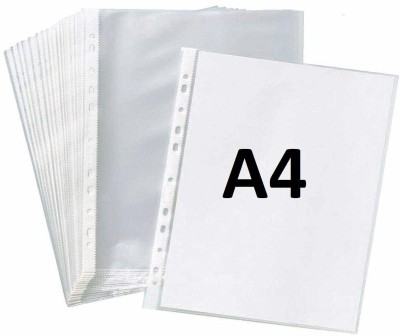 True-Ally Plastic 50 Pcs 100 Micron Transparent Document Sleeves, Leaf Sheet Clear Certificates/Waterproof Sheet Protectors 11 Holes Punched Ring Files Folder (A4 Size) (50 Sheets - 100 Micron)(Set Of 50, Transparent)