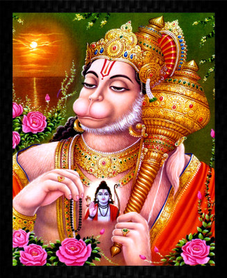 Bhawana Creation HANUMAN JI AND LORD RAM Digital Reprint 10 inch x 8 inch Painting(With Frame)