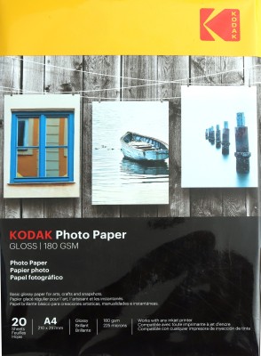 KODAK A4 Photo Paper 20 Sheets 180 GSM Glossy Photo Paper Unruled A4 180 gsm Photo Paper(Set of 1, White)