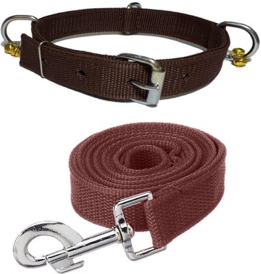 ALCAZAR Dog Belt Combo of 1 Inch Brown Ghungroo Collar with Brown Leash Specially for Medium Breeds Dog Collar & Leash(Medium, BROWN)