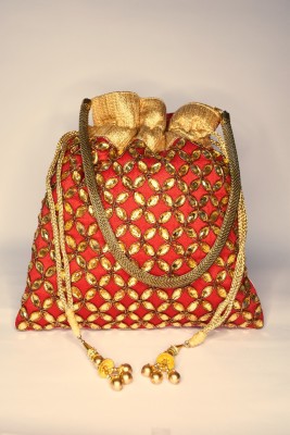 Estile Red Kundan Zardozi Work thnic Potli Bag Potli