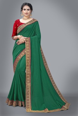 MM BROTHERS Solid/Plain Bollywood Art Silk Saree(Green)