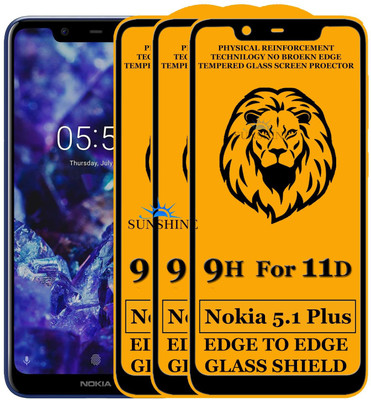 SUNSHINE Tempered Glass Guard for Edge To Edge Tempered Glass for NOKIA 5.1 PLUS(Pack of 3)