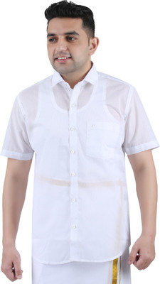 Prakasam Cotton Men Solid Casual White Shirt