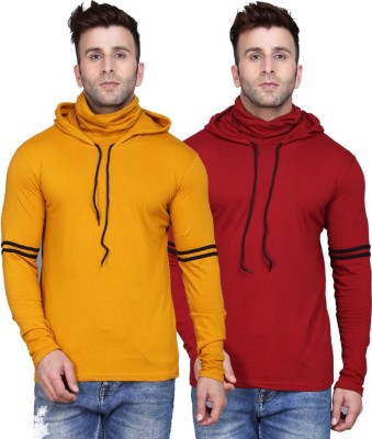 IESHNE LIFESTYLE Striped Men Hooded Neck Red, Yellow T-Shirt