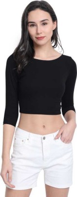 Christone Casual 3/4 Sleeve Solid Women Black Top