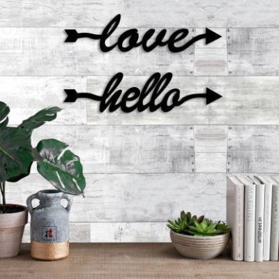 MRIYANGNI love hello MDF Plaque Painted Cutout Ready to Hang Home Décor Wall Art (Black) (2.6 inch X inch 10, Black) Pack of 2(Black)