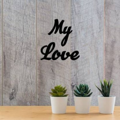 MRIYANGNI My Love MDF Plaque Painted Cutout Ready to Hang Home Décor Wall Art (Black) (3 inch X inch 9, Black) Pack of 2(Black)