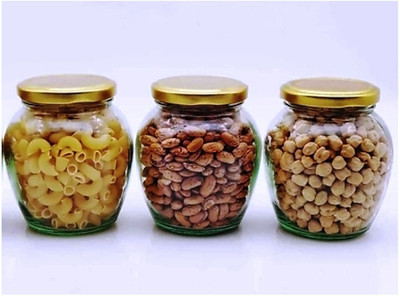 Vinayak Jee Traders Glass Grocery Container  - 400 ml(Pack of 3, Clear)