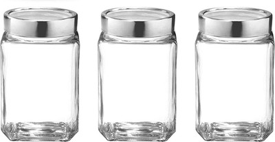 JIGSHTIAL Glass Cereal Dispenser  - 1000 ml(Pack of 3, Clear)