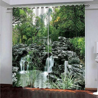 BEST FAB 274 cm (9 ft) Polyester Room Darkening Long Door Curtain (Pack Of 2)(3D Printed, Dark Green)