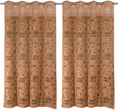 dev fab 152 cm (5 ft) Window Net Semi Transparent Curtain (Pack Of 2)(Brown, Floral)