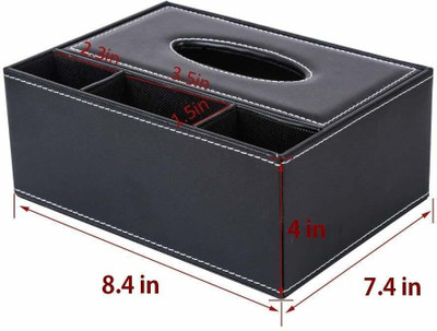 HANDCUFFS 4 Compartments Pu leather Remote and tissue holder(Black)