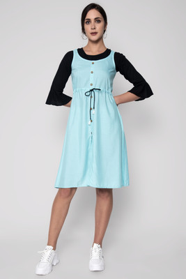 God Bless Women Fit and Flare Light Blue Midi/Calf Length Dress