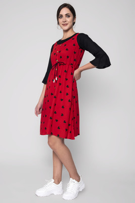 God Bless Women Fit and Flare Red Midi/Calf Length Dress