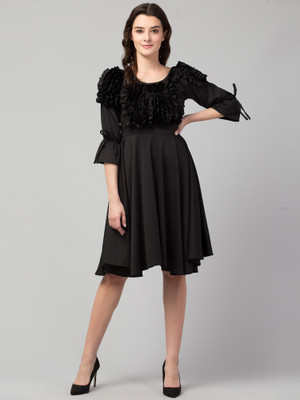 famiss fashion Women A-line Black Midi/Calf Length Dress