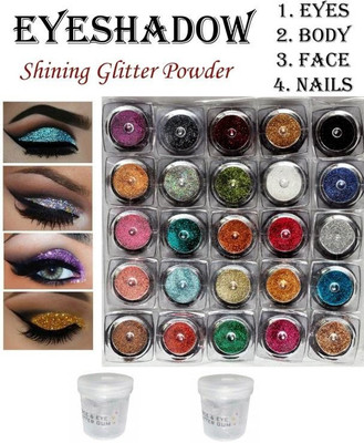 Glamezone ye shadow 25 Multi color Glitter Pack of 25 with Eye Glue/Gum 200 g(Multicolor)