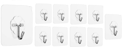 Newvent Adhesive Hooks Utility Hooks 20 kg(Max), Heavy Duty Coat Hooks Waterproof and Oilproof Seamless Hooks , Wall Hook for Bathroom Kitchen,office,Pack of -10 Hook 10(Pack of 10)