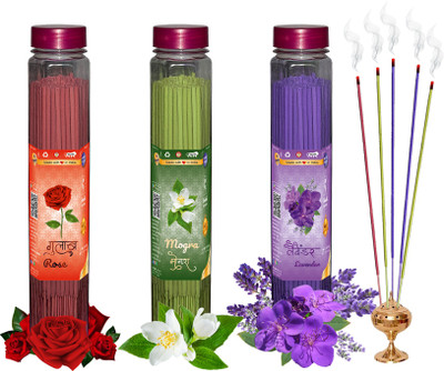 Shankh Rose, Mogra & Lavender Agarbatti (Incense Stick) Pack of 300 gram (100 + 100 + 100) Fragrances Rose, Mogra, Lavender(100 g, Set of 3)