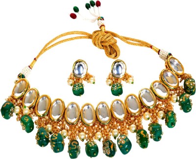 Rehman Jewellers Copper Gold-plated Pink, Green, Red, White Jewellery Set(Pack of 1)