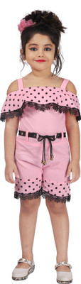 Samshil Fashion Girls Midi/Knee Length Casual Dress(Pink, Short Sleeve)
