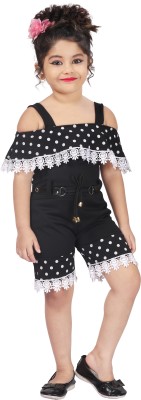 Samshil Fashion Girls Midi/Knee Length Casual Dress(Black, Short Sleeve)
